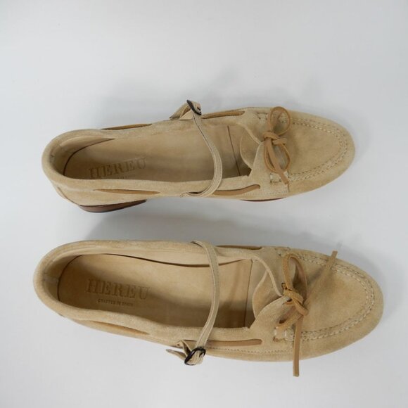 HEREU Lorea Moc Toe Lorea Mary Jane Loafers Size 10.5 41 Beige Suede NEW $470 - Picture 9 of 12